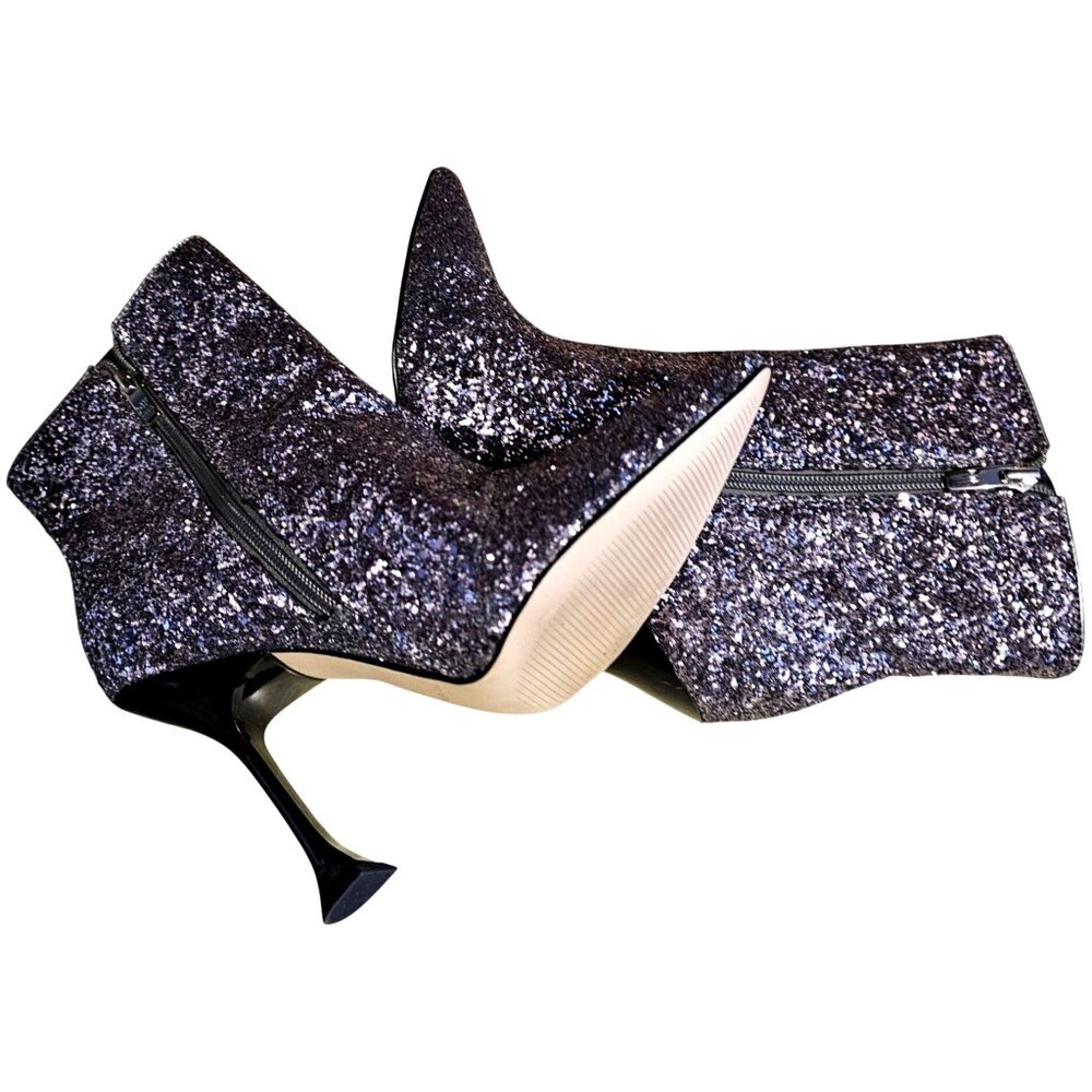Glitter Stiletto Ankle Boots With Side Zippers And Pointed Toe Women' Size 7.5M - Picture 7 of 11
